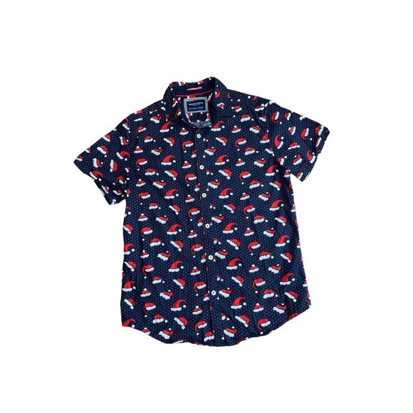 Denim & Flower Men's Santa Hat Short Sleeves Color Navy Blue Size S - Picture 1 of 4